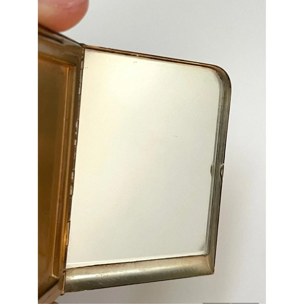 Vintage Brass Elgin Women's American Compact with Mirror Engraved Stripes